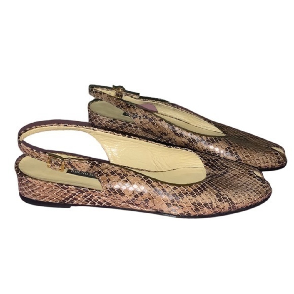 Bruno Magli Brown & Tan Snakeskin Leather Slingback Peep Toe Sandals Size 9 AA
